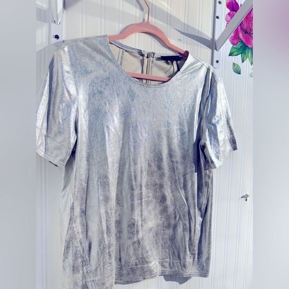 Donna Karan Silver Graphic Boxy T-Shirt Sz M‎ - Picture 3 of 5